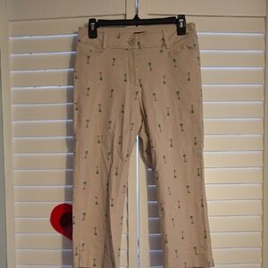 Counterparts Beige Capris with Green Palm Tree Print